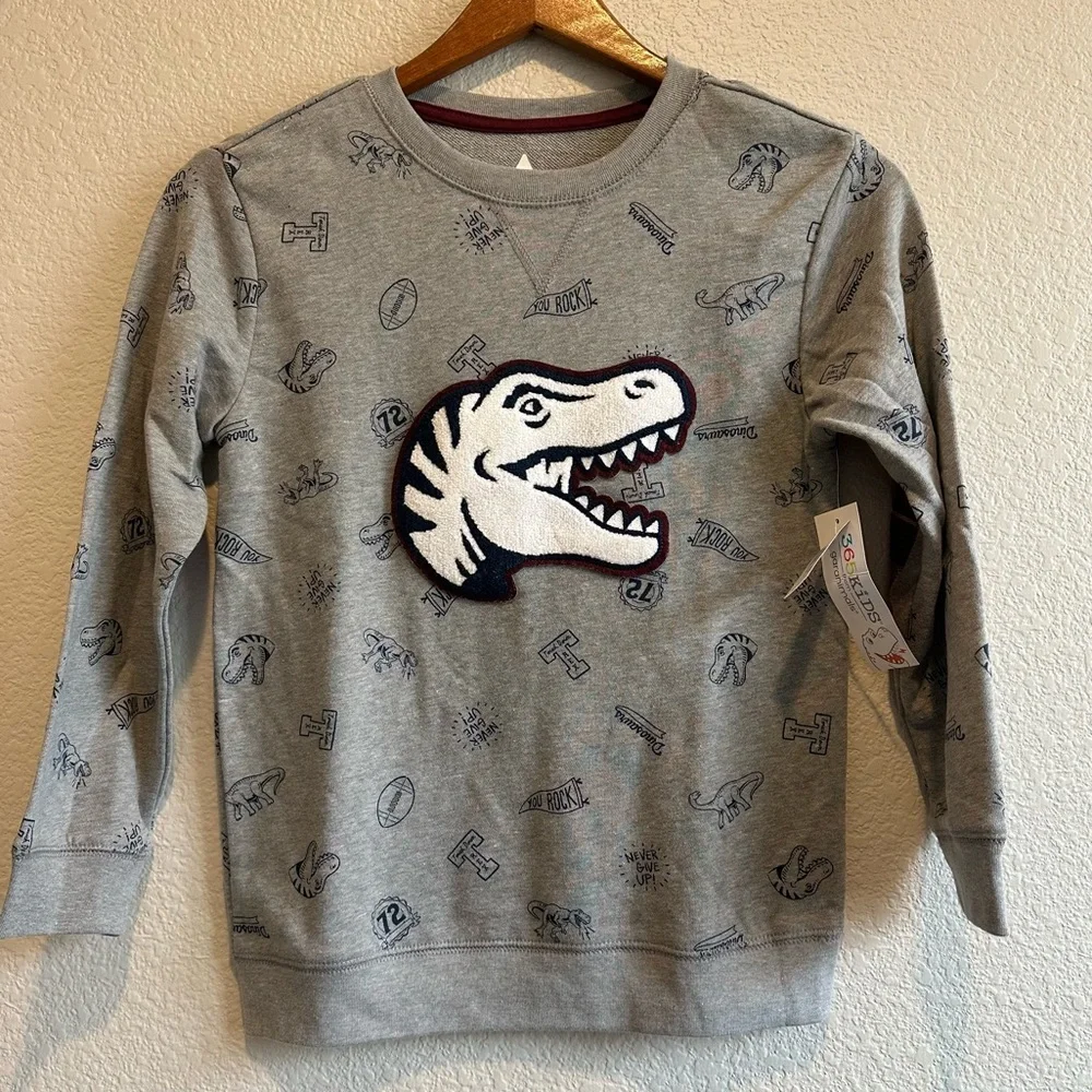 Boys’ Dinosaur sweatshirt New with Tags size 10 with cute plaid elbow patch - Picture 1 of 7